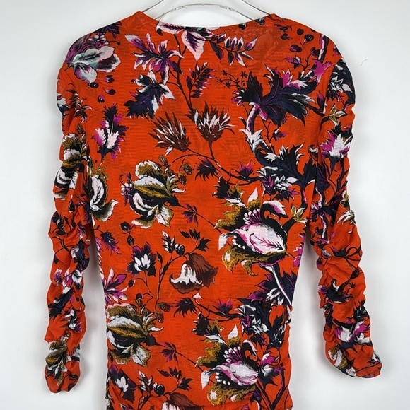Diane Von Furstenberg Briella Ruched Porcelain Flowers Spicy Orange Dress Small - Picture 11 of 13